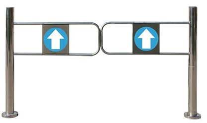 Puerta de seguridad universal de supermercado, puerta peatonal de metal para almacén, puerta batiente automática con cierre de resorte, portal de acceso unidireccional (plata) (180 x 97 cm)