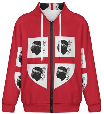 KETAFOUND Felpa Uomo con Zip E Cappuccio Leggera Hoodies Lavoro Bandiera del Regno di Sardegna Manica Lunga Cerniera Trekking Giacca Sportiva Autunno Taglie Forti Sweatshirt con Tasche Invernale,