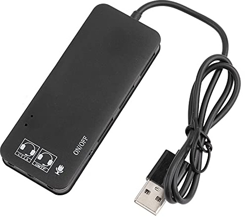 External USB Sound Card Adapter with 2 Headphone Ports, 1 Mic Jack, 3 USB 2.0 Ports, Plug and Play Stereo Audio Hub for PC, Laptop, Desktop, Tablet, Ultrabooks, Gaming (Black)