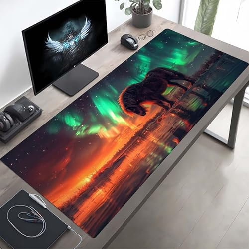 Gaming Mauspad 160 x 80cm Gaming Mousepad XXL Pferd Schwarz Mauspad Schreibtischauflage, Genähte Kanten Mausmat, rutschfeste Gummibasis, Schreibtisch Schutz für Home Büro, Geschenke PjY5730 H-3