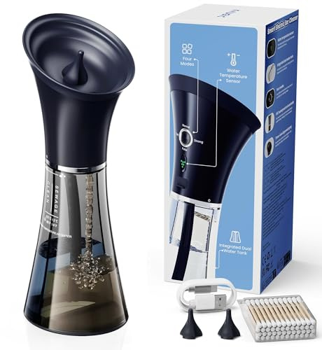 KAUGIC Ear Wax Removal Kit with One-Piece Waste Tank, Electric Ear Cleaner with Smart Temperature Sensor, Safe Ear Irrigation and Effective Remover with 4 Pressure Modes, Transparent-Black