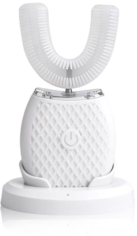 Spazzolino da denti ad ultrasuoni, spazzolino elettrico a ultrasuoni automatico a 360°, spazzolino elettrico ad ultrasuoni per adulti con 1 testina in silicone a forma di U, 3 livelli di intensità