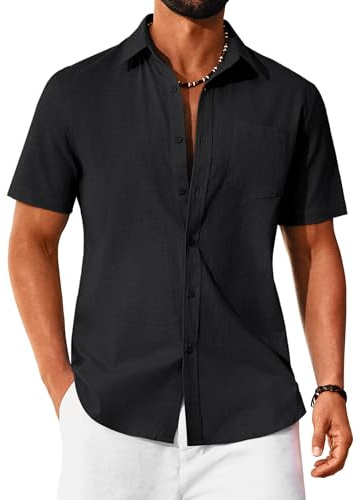 COOFANDY Herrskjorta kortärmad bomull sommarskjorta button down skjortor för män normal passform herrskjortor strandskjorta