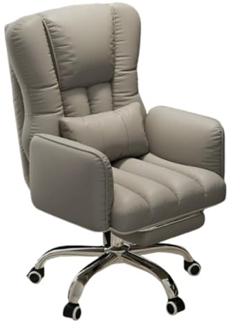 PU-läder hög rygg kontorsstol, datorspel med infällbart benstöd, stor vinkel fällbar, for vardagsrum, sovrum eller kontor(Light gray)