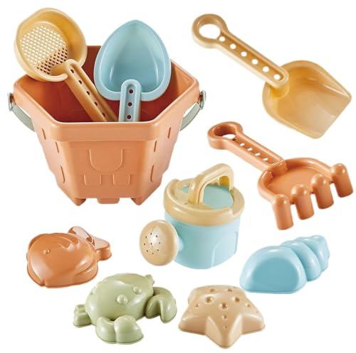Generisch Sandspielzeug Set 10 Stück Sandkasten Spielzeug Strandspielzeug Kinder Junge Mädchen ab 1 Jahr mit Eimer, Sandförmchen, Schaufel Reise, Ideal für zum Spielen Am Strand Und im Freien
