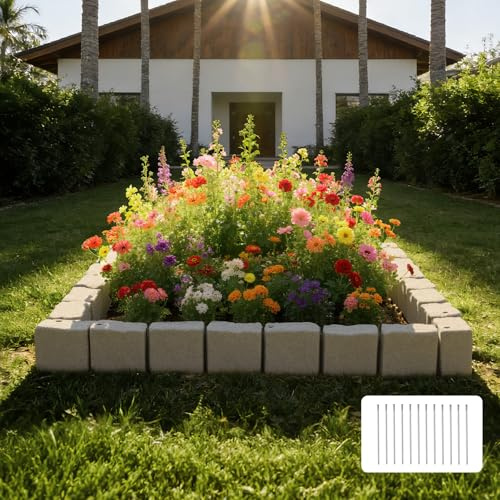 VEVOR Kit Bordura per Aiuole Effetto Pietra da 4725 mm, Muretto Senza Bisogno di Scavo in PE, Colore Beige, 4 Pz da 6 Mattoni Ciascuno, 12 Picchetti e 4 Angoli, per Progetti Delimitazione da Giardino