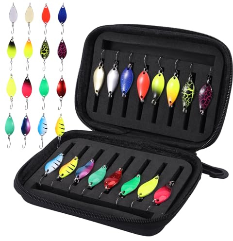 Juego de 16 Señuelosde Cucharilla de Pesca, Accesorios de Pesca con Caja de Almacenamiento, para Perca, Lucioperca, 2.5g/3.5g/5g, Señuelos Artificiales para Pesca, Cucharas Giratorias