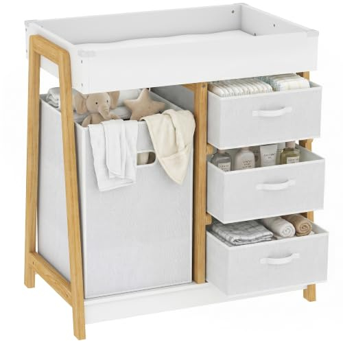 AIYAPLAY Baby Changing Table with 3 Drawers for Newborn & Infant White