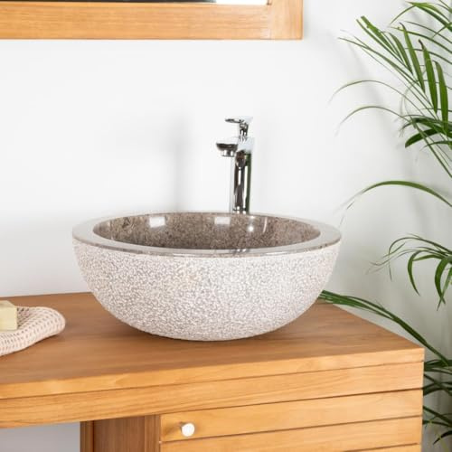 Wanda collection - Vasque en marbre à Poser Stromboli Gris 40cm