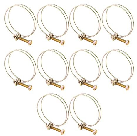 Double Wire Hose Clips, Akozon 10pcs Water Hose Clamp Water Hose Barb Clamp Pipe Tube Clips Adjustable Double Wire Pipe Clip Hoop Plumbing Fastener(52-57 mm)