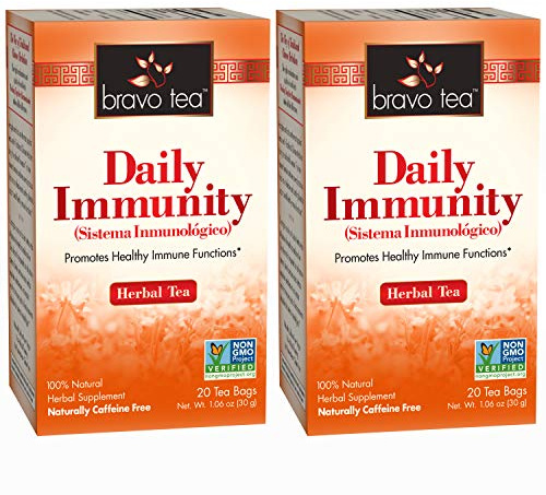 Bravo Tea Triple Immune Support Herbal Tea Caffeine Free, 20 Tea Bags, 2 Count