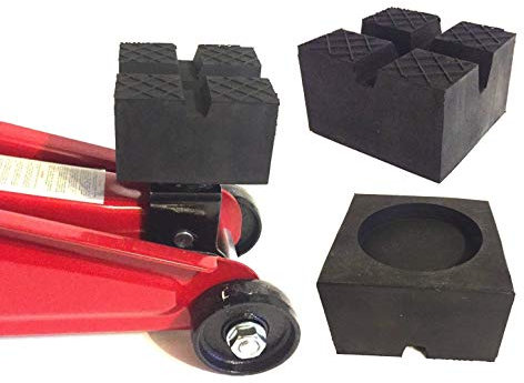 Gummiauflage 85x85x50mm 2x V-Nut mit Waffeloberfläche und Aussparung Reifenwechseln für Wagenheber Hebebühnen rutschfest Industriegummi Schutz Gummipad Gummiklotz Gummiblock