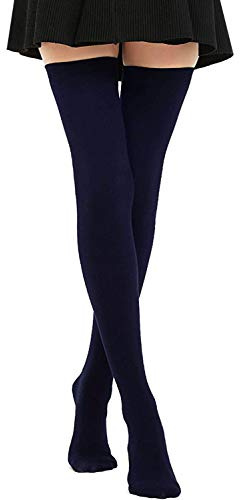 DRESHOW dam, extra långa strumpor, knästrumpor över knäna, strumpor, långa randiga strumpor, vardagliga höga stövelstrumpor, Navy, One Size stor
