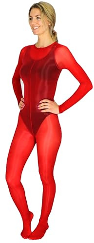 Mona's Choice Tall Oil Shine Glossy Bodystocking (No Crotch, Red, X-Large)
