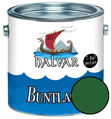 Halvar Buntlack für Holz & Metall GLÄNZEND Grün RAL 6000-6037 Holzfarbe Holzlack Innen & Außen robuster Kunstharzlack Wetterbeständig & perfekter Langzeitschutz (1 L, RAL 6002 Laubgrün)