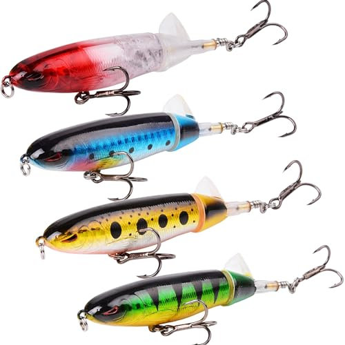 YUEMING 4 Stück Kunstköder Angelköder Wobbler Set, 10cm Fishing Lure Bait, Bleistift Popper Hook Rotating Tail Kunstköder mit 2 Drillingshaken für Hecht Barsch Zander Angeln Köder