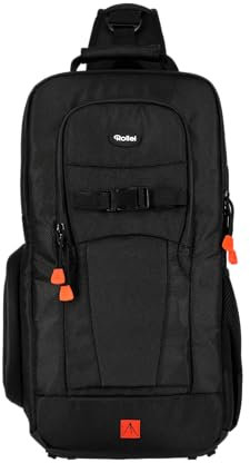 Rollei Fotoliner Ocean Slingbag: Crosspack-Kamerarucksack aus 45 PET-Flaschen, für die kleine Foto-Ausrüstung, inkl. Regenschutz, schwarz
