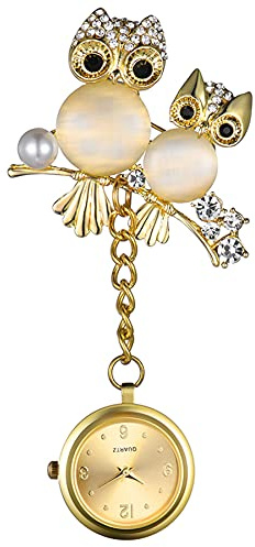 Avaner Krankenschwesteruhr Specht Eule Pflegeruhr Analog Quarzwerk FOB Pulsuhr Ansteckuhr Pfau Schmetterling Elefant Schwesternuhren mit Pin/Clip Set Arzt Doktor Medical Taschenuhr