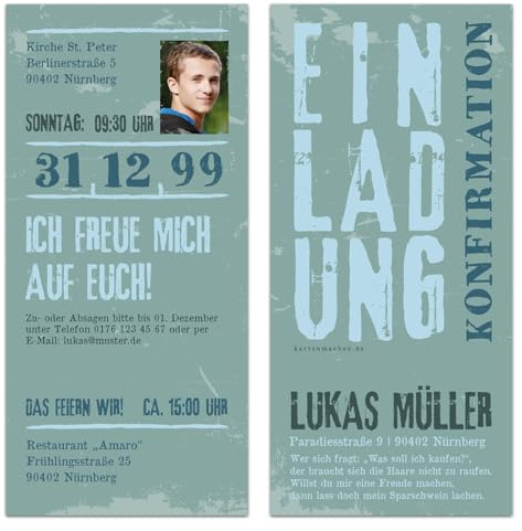 Kartenmachen.de Personalisierte Konfirmation Einladungskarten Einladungen mit Abriss individuell mit Text und Foto - Graffiti-Tag