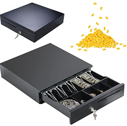 ZanGe Cash Drawer Register Insert Tray, Money Storage Box with 5 Bills and 5 Coins, Large Cashier Counter Box Till with Lock for Small Business Shop Supermarket Store for POS Interface, Black
