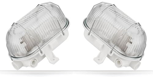 ADAKAT 2er Pack, Kellerlampe Bulkhead E27 IP54, Glasabdeckung, Metallgitter