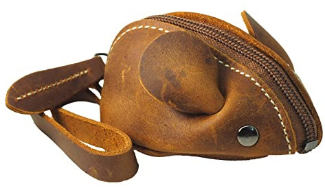 BAWAKO Kleingeldbörse Maus Shape aus Leder - Schlüsseltasche Münzbörse Münzbeutel Coin Purse klein Geldbörse Geldbeutel Kleingeldportemonnaie (Hellbraun)