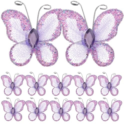 jojofuny 50 Pezzi Farfalle Decorative Glitterate Viola: Brillantini Adesivi Fiorellini per Bomboniere - 3D Farfalla Glitterata con Gemma Centrotavola, 3x3cm