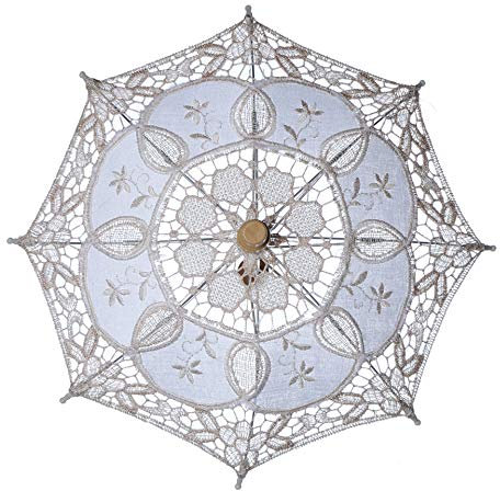 Duories Spitze Regenschirm, Mini Hochzeitsschirm Brautschirm Holzgriff Spitze Sonnenschirm Vintage Spitze Hochzeit Deko für Braut Damen Mädchen Hochzeit Party Tanz Fotografie Prop Fotoshooting,Beige