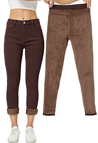 Yehopere - Pantalones vaqueros de invierno con forro polar para mujer, corte ajustado, cálidos, cintura alta, M