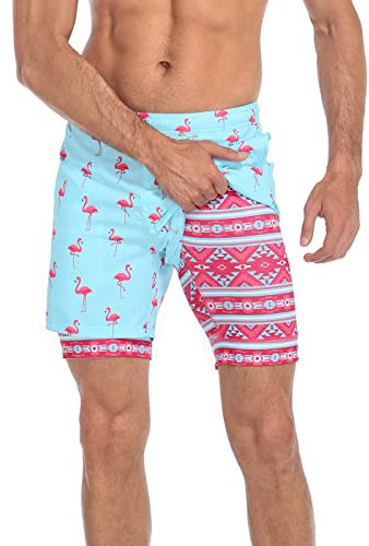 LRD Herren-Badehose mit Kompressionsfutter, 12,7 cm Schrittlänge, schnell trocknende Badeshorts, Party Like a Flock Star / Tribal, XL