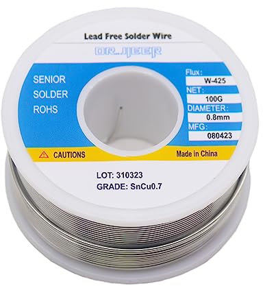 XXJXING Lötzinn 0.8mm Bleifreier Lötdraht, umweltfreundlicher Kolophonium Kern Lötdraht （Sn99,3 Cu0,7/0,8mm，100g） (0.8mm/100g)