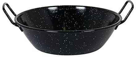 Tradineur - Poêle à paella profonde émaillée - Fabriqué en Espagne - Passe au gaz, vitrocéramique, cuisinière électrique et lave-vaisselle - Noir, Ø 28 cm