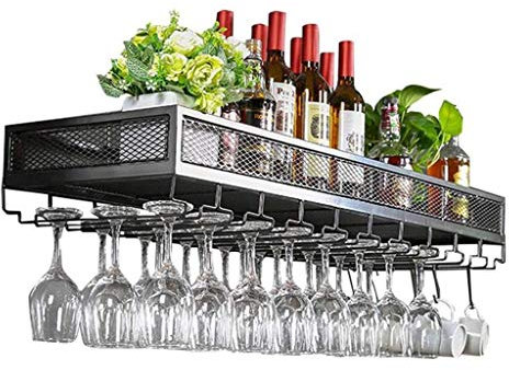 Étagère à vin de table, meuble de bar étagères flottantes casiers à vin |Hauteur réglable |Porte-bouteille de vin |Fer à repasser |Supports de verres à pied pour gobelets |Étagère de rangement de