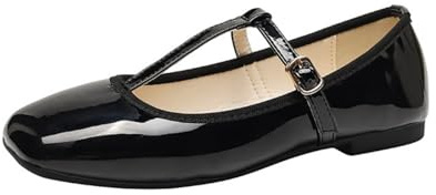 ANUFER Femmes Chaussures Plates Mary Jane Boucle Sangle en T Ballerines SD5A1208 Noir EU38