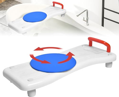 LZQ Vasca da bagno per anziani con piastra girevole a 360°, manico rosso e ripiano per sapone, sedile regolabile per vasca da bagno per adulti, portata 150 kg
