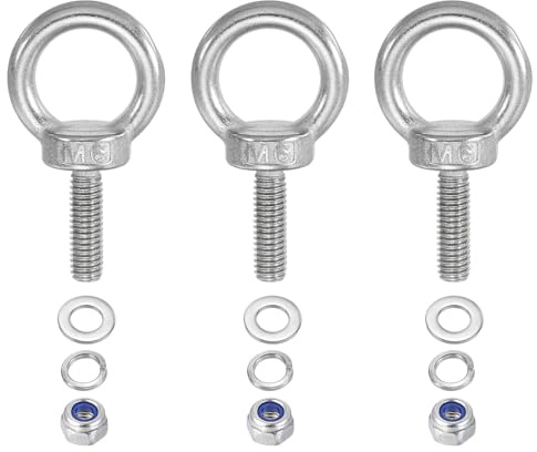 PATIKIL M6 x 20mm Lifting Shoulder Eye Bolt, 3Pcs 304 Stainless Steel Lifting Ring Threaded Eyebolt with Nuts Washers for Hanging Hammocks Articles