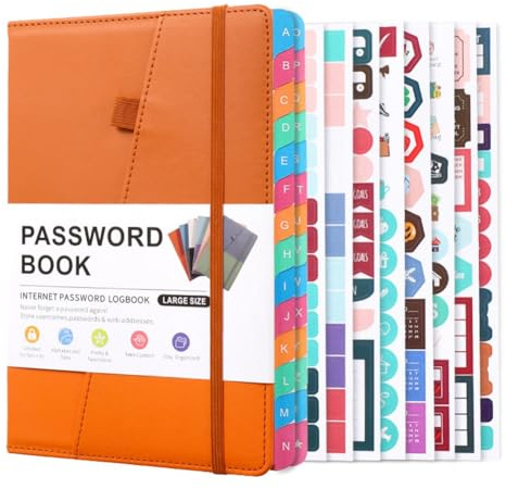 Hopbucan Passwortbuch mit Alphabetischen Tabs für Senioren, Passwort-Notizbuch für die Detaillierte Anmeldung Von Internet-Website-Adressen, Langlebig, Ca. 21,3 X 15 cm