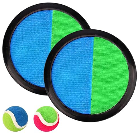 Klettballspiel Klettball Set mit 2 Fangscheiben 2 Bälle, Klettballspiel für Kinder ab 3 4 5 6, Ballspiele für Draußen Kinder für Wurf Spiel und Fangspiel für Party, Garten, Innen, Außen Klettball