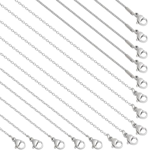 NBEADS 30 Stk. 45cm Halskette Ketten, 3 Stile 304 Edelstahl Kabelkette und Box Kette Halsketten Set mit Hummer Verschlüsse für Perlenschmuck Halskette Machen