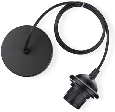 Vecys 1PCS Pendant Light Fitting,Ceiling Fitting Set with 100cm Adjustable Flexible Cable,E27 Lamp Holder for Ceiling Pendant(Black)