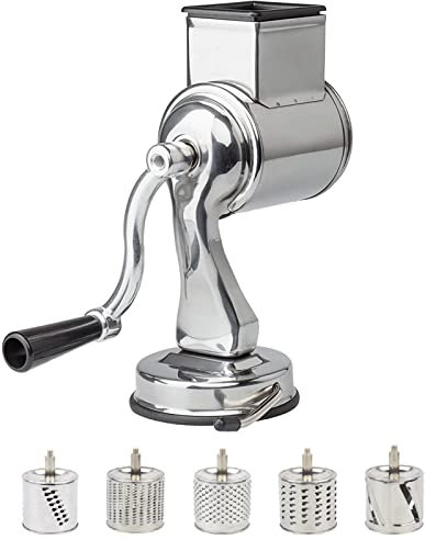 Rallador de queso manual con mango 3 utensilios de cocina, rotativo, fácil de limpiar, acero inoxidable, 5 en 1, máquina de frutas