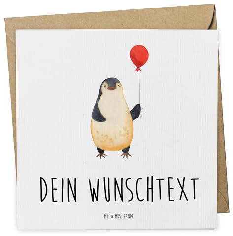 Mr. & Mrs. Panda Personalisierte Karte Pinguin Luftballon - Geschenke, Karten, Grußkarte, personalisiert, Glück, Postkarte, Neustart, Geschenkidee, Pinguine, personalisierbar, Tagträume