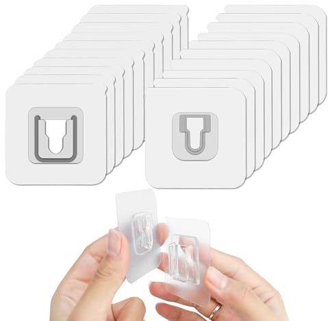 10 Pairs Double Sided Adhesive Wall Hooks Transparent - Self Mount Holder Hanger, Strong A+B Buckle Combination, 22lbs/10kg Max Heavy Duty, No-Trace Hanging for Bathroom, Kitchen, Office (20pcs)