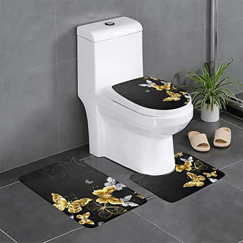FLYIFE Badematten-Set, 3-teilig, Flanell, rutschfest, wasserabsorbierend, mit U-förmigem WC-Vorleger und WC-Deckelbezug