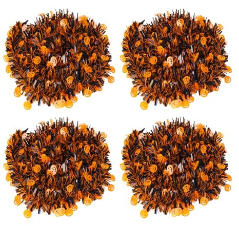 4 PCS Guirnalda Halloween,2M Guirnalda de Oropel de Halloween,uirnalda Espumillón de Halloween,Decoración Halloween para Decoración Pared Ventana Escalera (A)