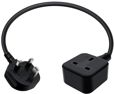 HuaLiSiJi Extension Lead Single 13A 250V 1 Way Gang Single Socket Mains Power Extension Lead 3x1mm² for Home,Office (Black, 0.3m)