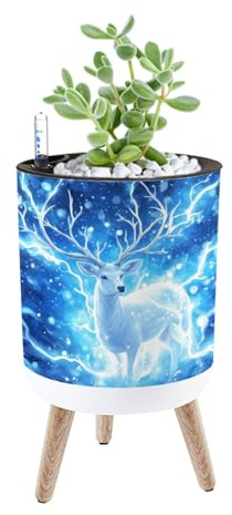 Planter with Stand Antlers Like Deer Background Stag Illuminated Electric Light 8.6 Self Watering Plant Pot with Legs Water Level Indicator & Water Inlet Lazy Flower Pot Indoor Modern Decor