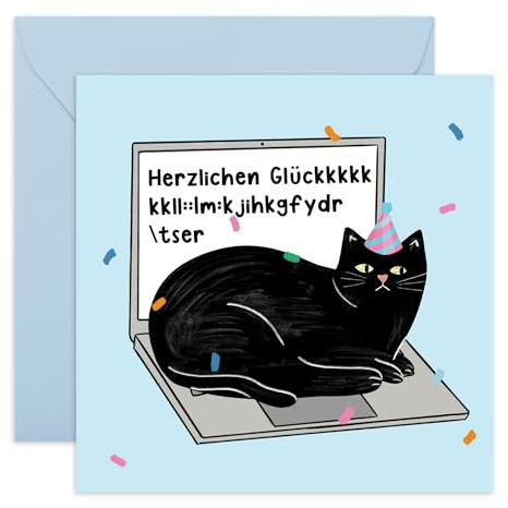 Central 23 Lustige Katzen Geburtstagskarte – Katze auf Laptop – humorvolle Geburtstagskarten für Männer und Frauen – Grußkarten für Mama, Papa von Katze – kommt mit Aufklebern
