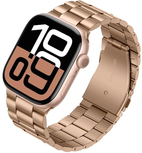 Tasikar Band Compatible with Apple Watch Band 49mm 46mm 45mm 44mm 42mm Premium Stainless Steel Metal Replacement Strap Compatible with Apple Watch Ultra 3 2 1 Series 11 10 9 8 7 6 5 4 3 SE, Rose Gold