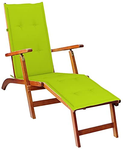 Xichuzi Liegestuhl mit Fußstütze und Auflage, Gartenliege, Sonnenliege, Relaxliege, Deckchair, Terrassenstühle, Beach Chair, Saunaliege, Akazie Massivholz